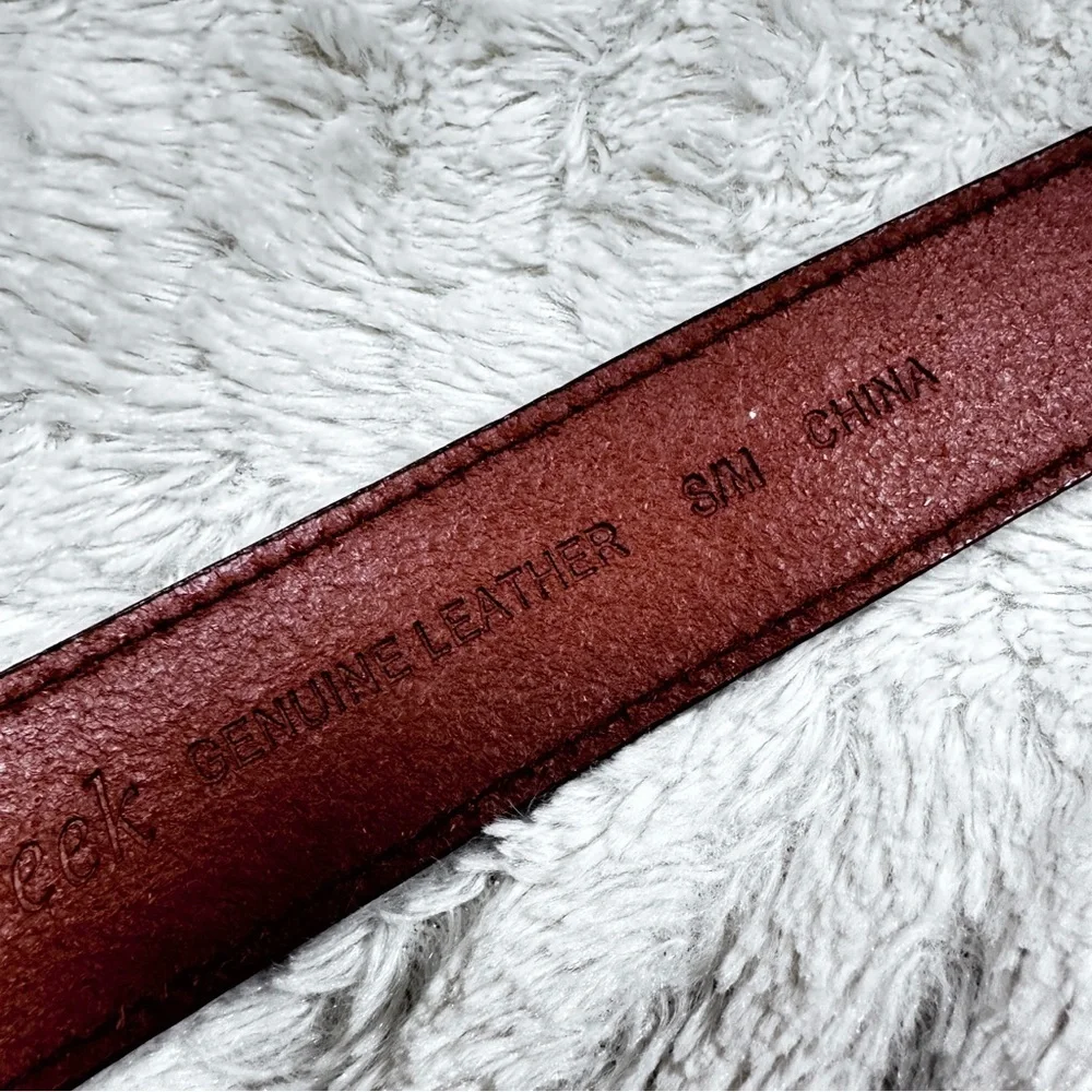 Coldwater Creek Funky BOHO Leather Brown Brass Circle Hook Belt, Adjustable  S/M